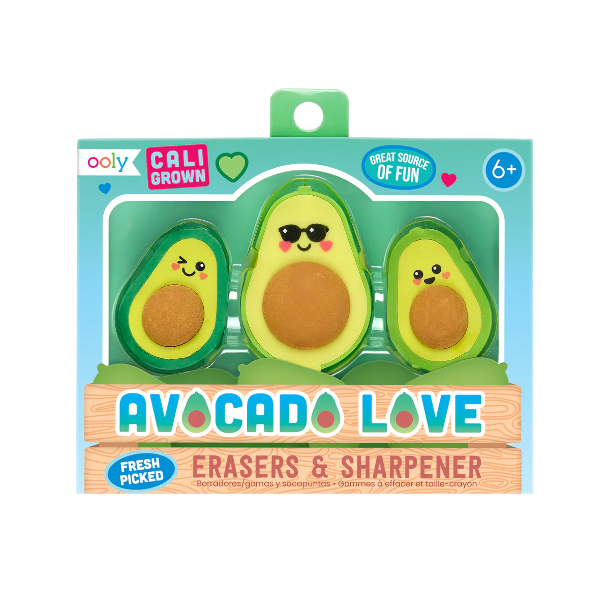 OOLY BORRADOR Y SACAPUNTAS AGUACATE 2 EN 1 SET DE 3