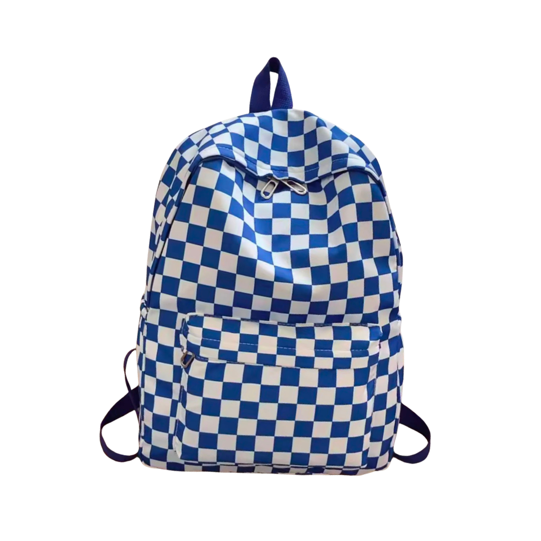MOCHILA PORTATIL CON ESTAMPADO DE CUADROS AZUL