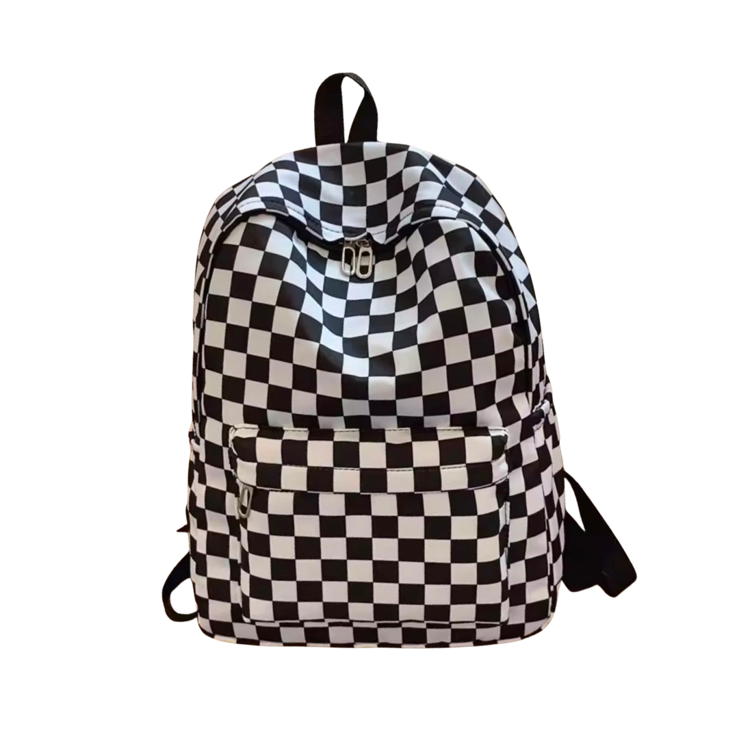 MOCHILA PORTATIL CON ESTAMPADO DE CUADROS NEGRO