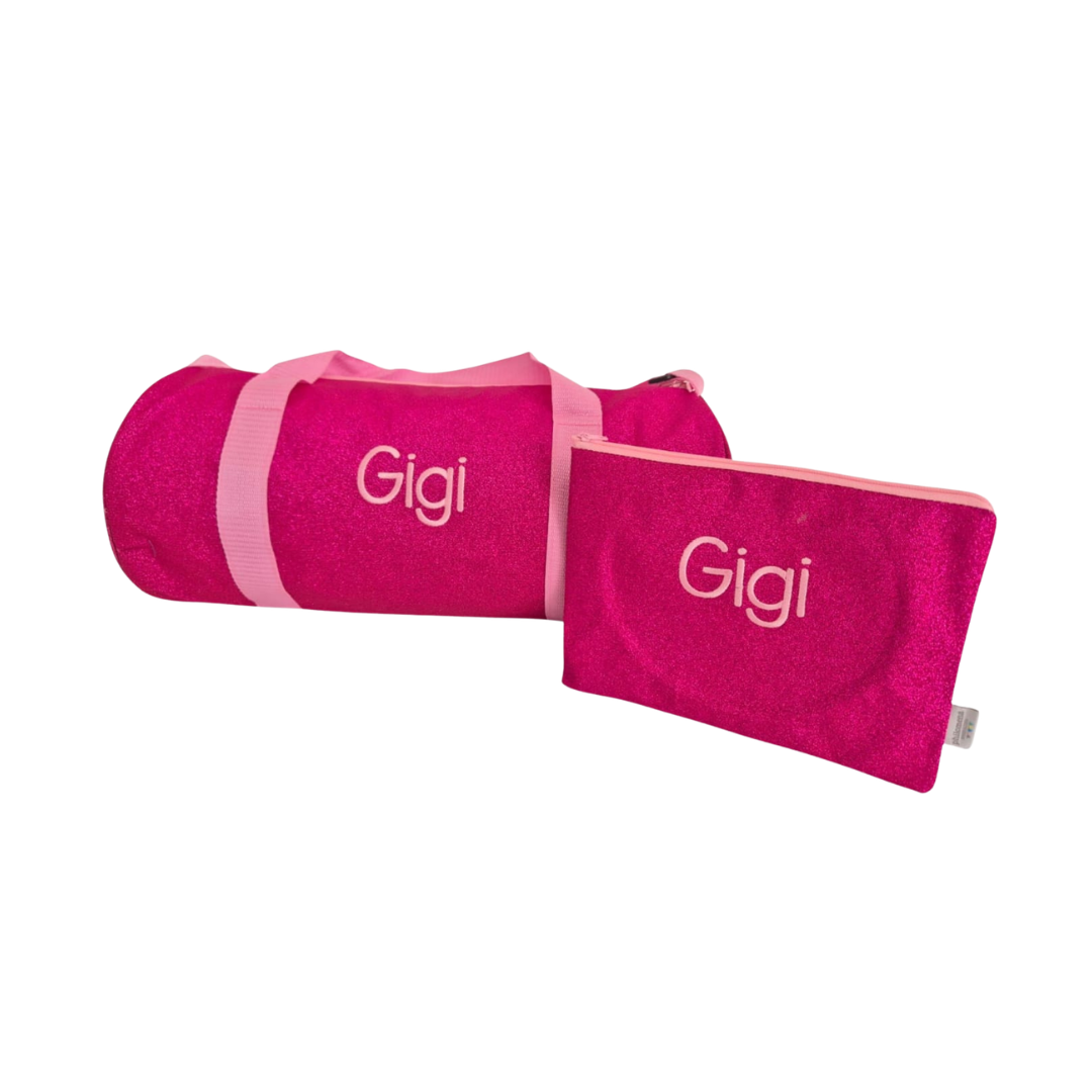 MALETA Y ESTUCHE ROSA FIUSHA BRILLOS ASA ROSA