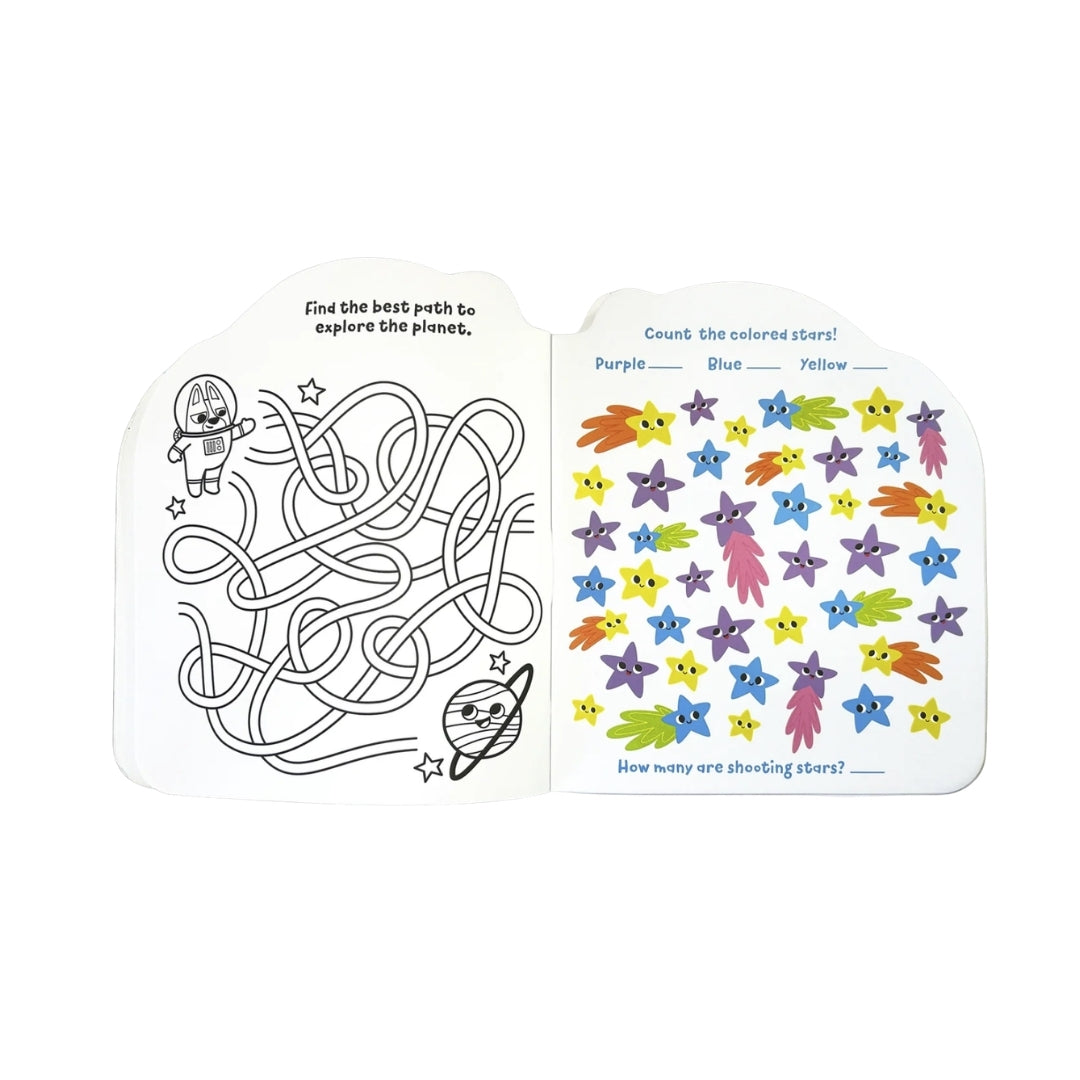 LIBRO DE ACTIVIDADES PARA COLOREAR Y PEGATINAS MASCOTAS EN EL ESPACIO