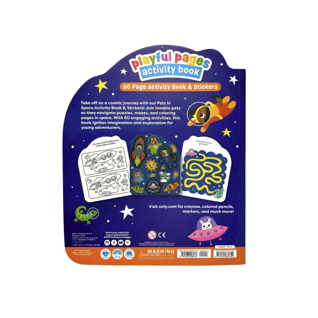 LIBRO DE ACTIVIDADES PARA COLOREAR Y PEGATINAS MASCOTAS EN EL ESPACIO