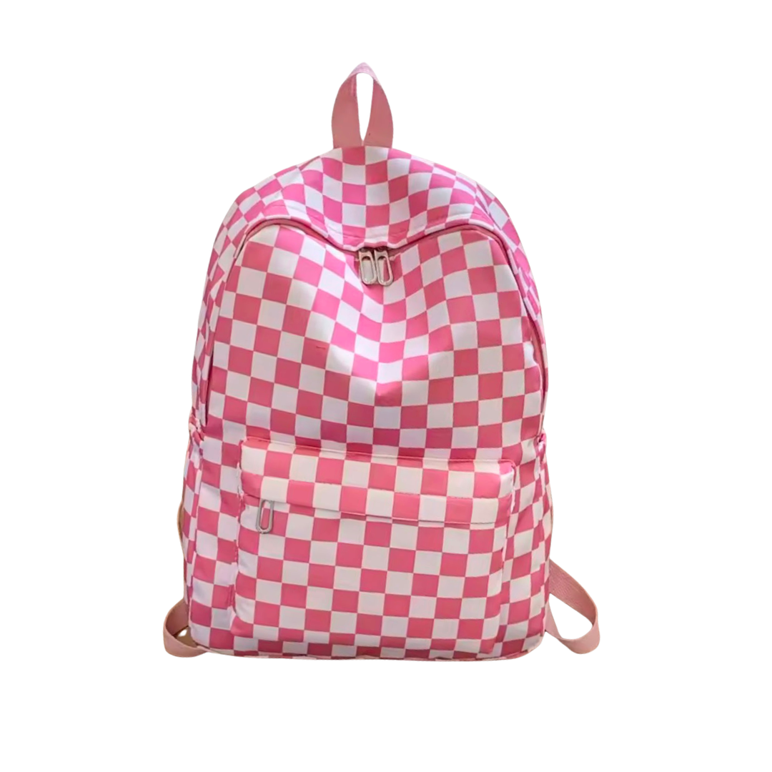 MOCHILA PORTATIL CON ESTAMPADO DE CUADROS ROSA