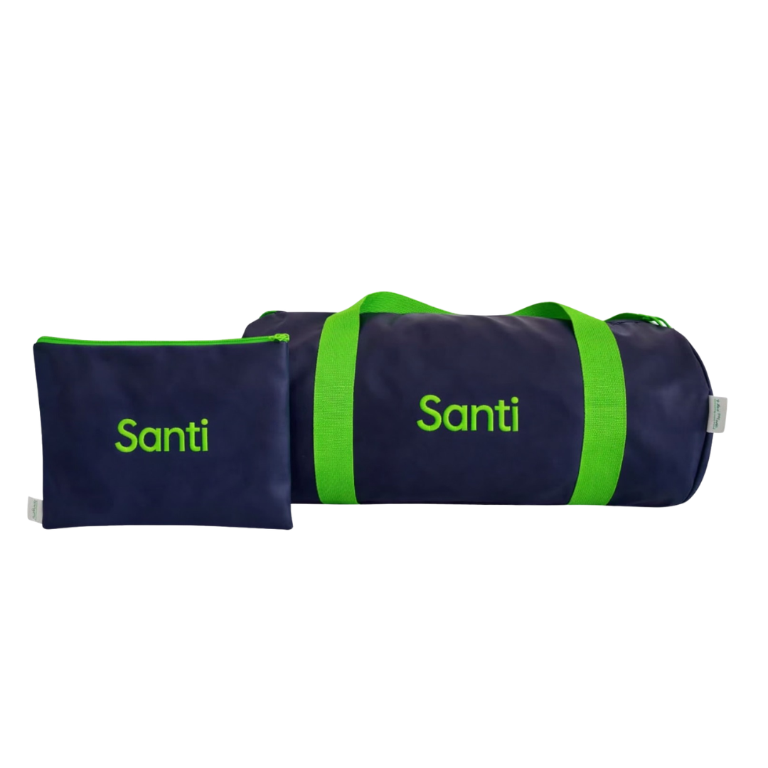 MALETA Y ESTUCHE AZUL ASA VERDE LIMON