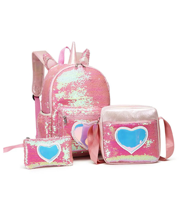 Combo Mochila Lentejuelas Corazon