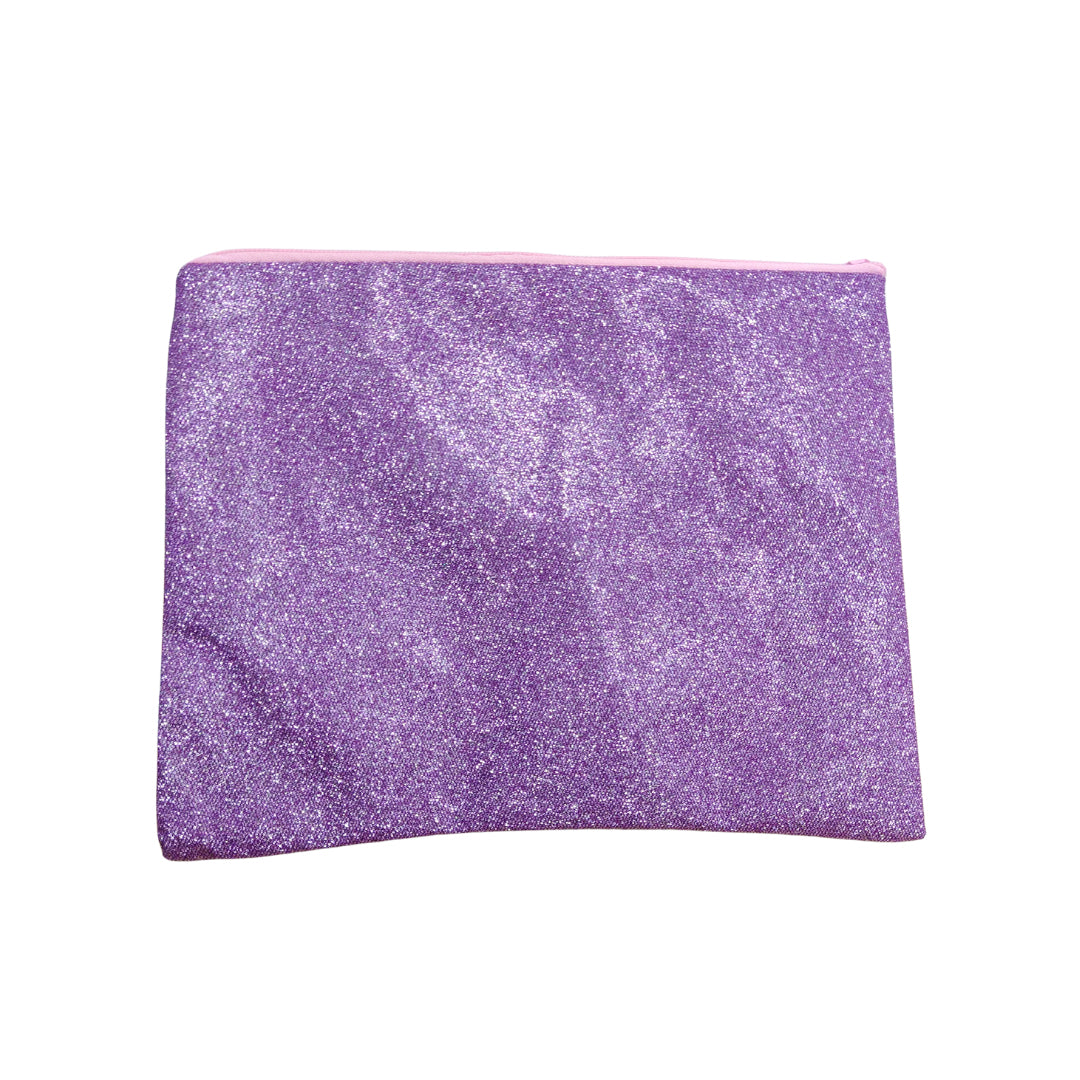 MALETA Y ESTUCHE MORADA BRILLOS ASA ROSA