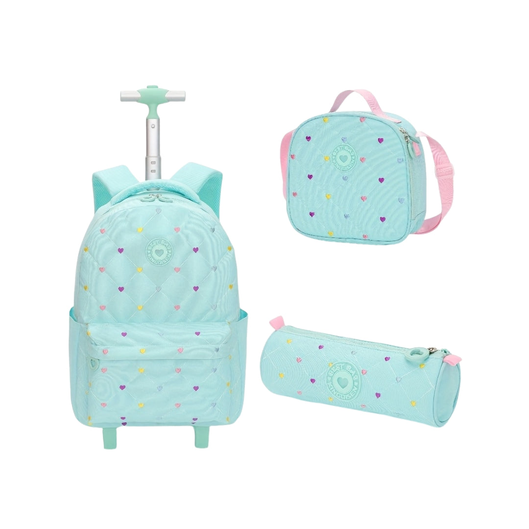 COMBO MOCHILA CORAZONES AZUL