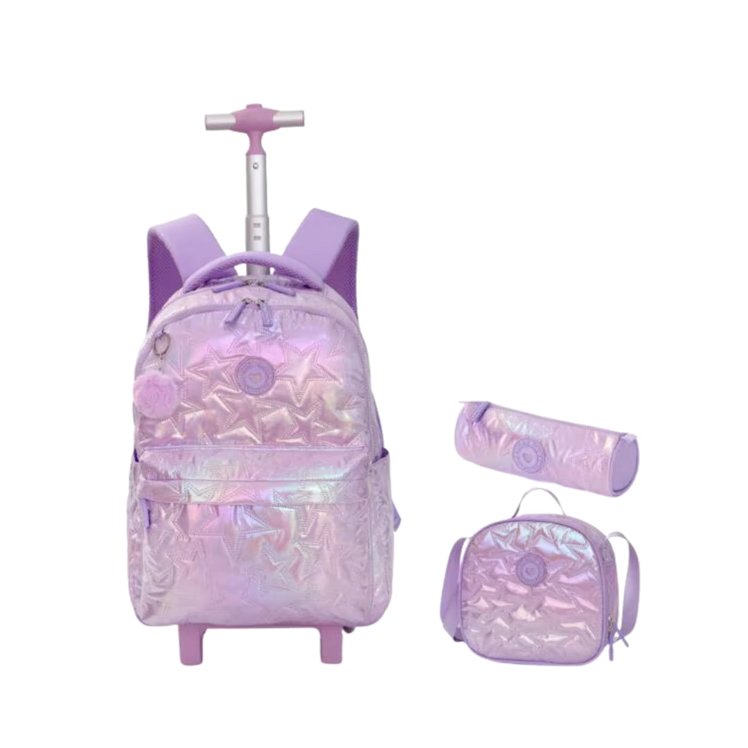 COMBO MOCHILA ESTRELLAS MORADA