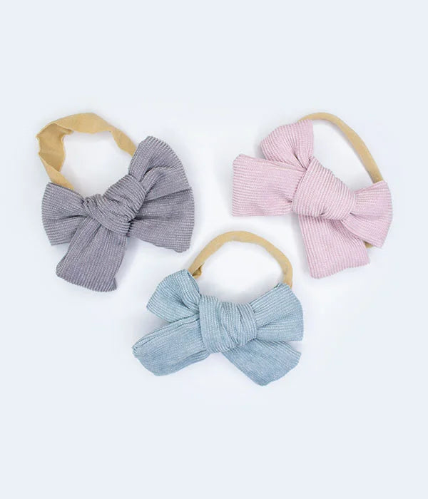 TRÍO DIADEMA ELÁSTICA CON MOÑO DE PANA