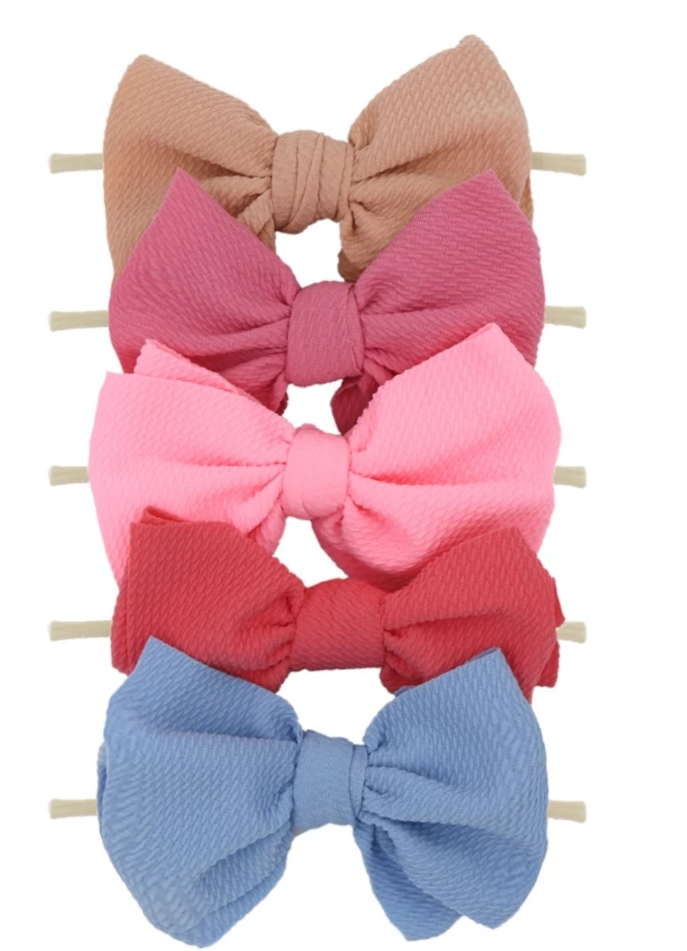 SET DE 5 DIADEMAS ELASTICAS CON MOÑO
