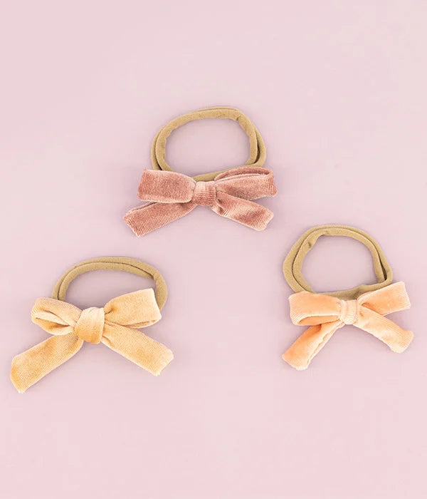 TRÍO DIADEMA ELÁSTICO CON MOÑO MINI TERCIOPELO