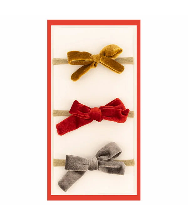 TRÍO DIADEMAS ELÁSTICAS CON MOÑO MINI TERCIOPELO
