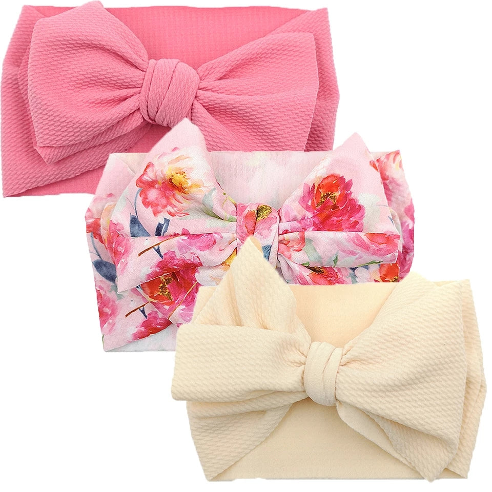 SET DE 3 DIADEMAS ANCHAS ELASTICAS CON MOÑO