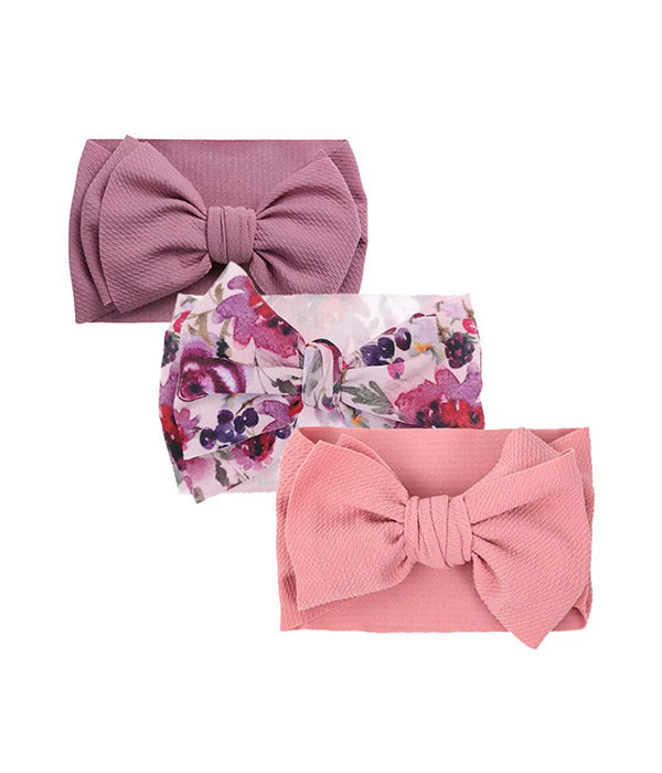 SET DE 3 DIADEMAS ANCHAS ELASTICAS CON MOÑO