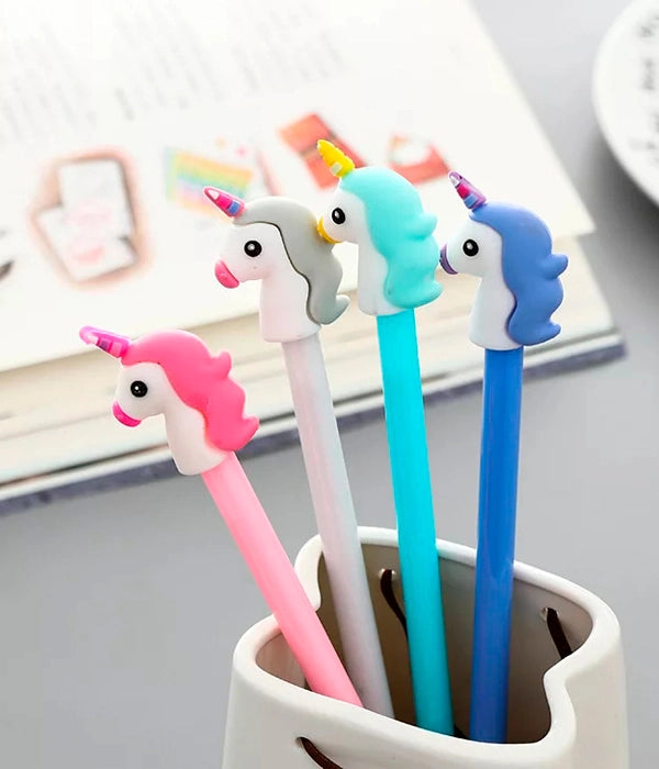 SET 4 PLUMAS DE GEL CON FORMA DE UNICORNIO